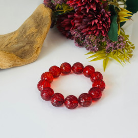 Red Carved Amber Bracelet made of Natural Amber