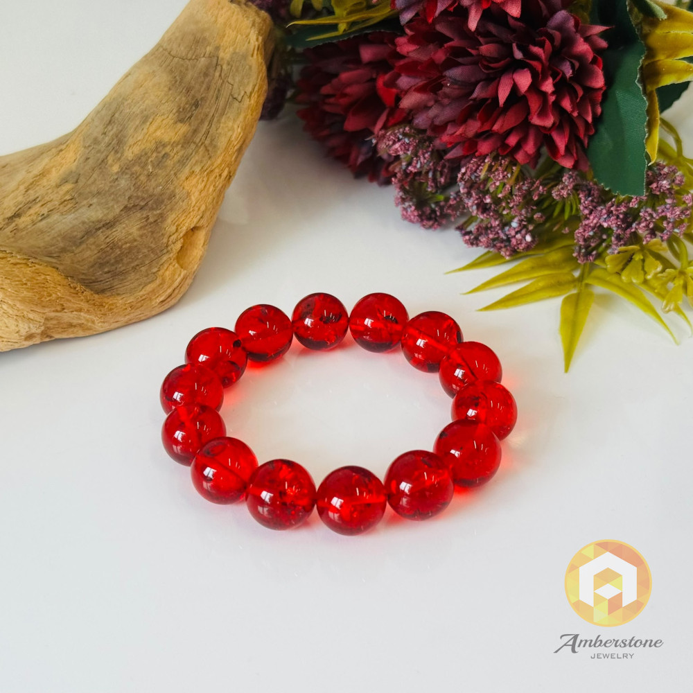 Red Amber Bracelet made of Natural Amber