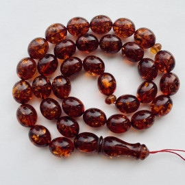 Gold Cognac Amber Islamic Prayer Beads, Amber Rosary
