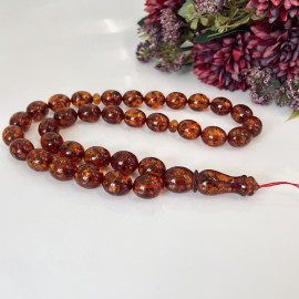 Gold Cognac Amber Islamic Prayer Beads, Amber Rosary