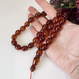 Gold Cognac Amber Islamic Prayer Beads, Amber Rosary