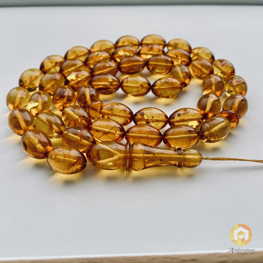 Light Cognac Amber Islamic Prayer Beads, Amber Muslim Rosary