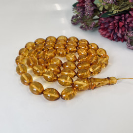 Light Cognac Amber Islamic Prayer Beads, Amber Muslim Rosary