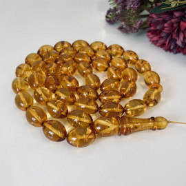 Light Cognac Amber Islamic Prayer Beads, Amber Muslim Rosary