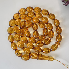 Light Cognac Amber Islamic Prayer Beads, Amber Muslim Rosary