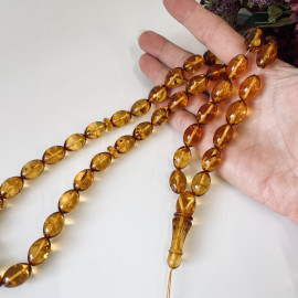 Light Cognac Amber Islamic Prayer Beads, Amber Muslim Rosary