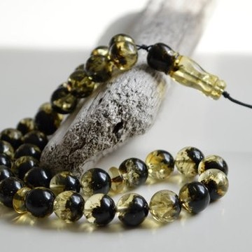 Baltic Amber Tespih Green Color Misbaha 33 Beads 12 mm 37 g Handmade