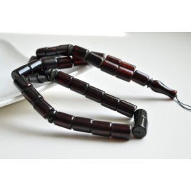 Red Cherry color Baltic Amber Islamic Prayer Beads 28.5 grams 12 x 9 mm rosary Muslim Rosary مسبحة, Barrel Beads, 33 beads