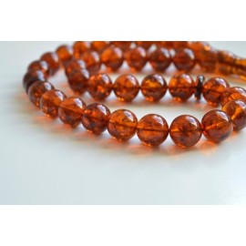Baltic Amber Tespih Cognac With Shell Color Misbaha 33 Beads 15 mm 67.5 g Handmade