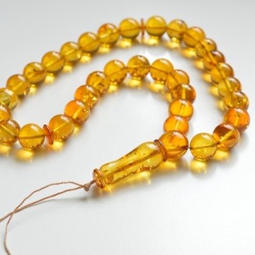 Misbaha Islam Rosary of Genuine Baltic Amber Cognac Color Beads 56 g Handmade