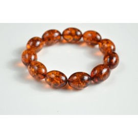 Natural Baltic Amber Beaded Bracelet, Orange Amber Polished Olive-shaped