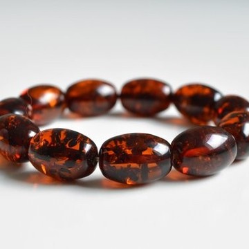 Natural Baltic Amber Beaded Bracelet, Orange Amber Polished Round Beads