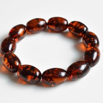 Natural Baltic Amber Beaded Bracelet, Orange Amber Polished Round Beads