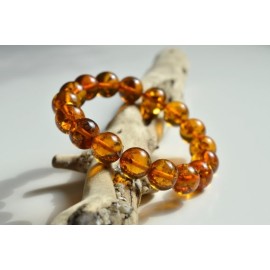 image 0 image 1 image 2 image 3 image 4 Natural Baltic Amber Beaded Bracelet, 12.5 mm Orange Amber Polished Round Beads