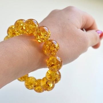 Natural Baltic Amber Beaded Bracelet, 15.5 mm Orange Amber