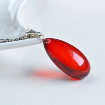 Royal Red Ruby Amber Pendant with Sterling Silver, Amber Jewelry, Exclusive Amber Pendant, Drop Shape Pendant