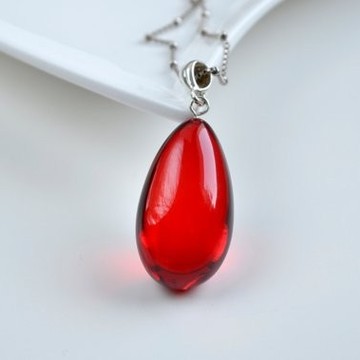 Royal Red Ruby Amber Pendant with Sterling Silver, Amber Jewelry, Exclusive Amber Pendant, Drop Shape Pendant