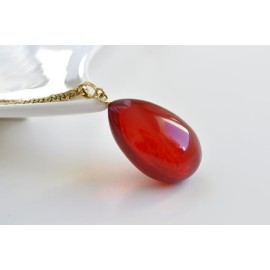 Royal Red Ruby Amber Pendant, Gold- plated 925 Silver, Jewelry, Exclusive Amber Pendant, Drop Shape Pendant