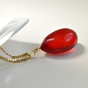 Royal Red Ruby Amber Pendant, Gold- plated 925 Silver, Jewelry, Exclusive Amber Pendant, Drop Shape Pendant