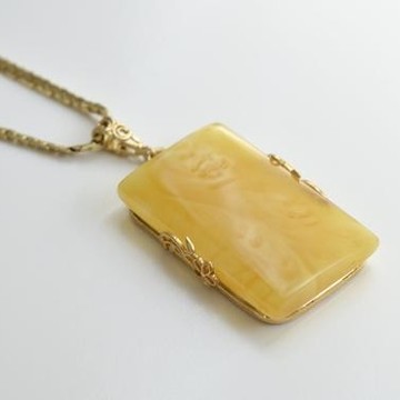 Butterscotch Baltic Amber Pendant, Gold-plated 925 Silver Necklace, Genuine Amber Necklace, Massive Amber Choker, 波罗的海琥珀