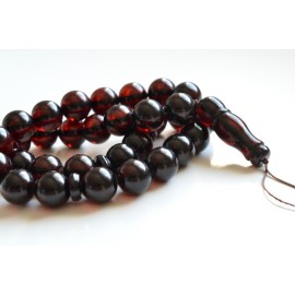 Deep Red Color Baltic Amber Islamic Prayer, Tespih Beads 38.5 grams