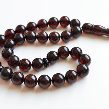 Deep Red Color Baltic Amber Islamic Prayer, Tespih Beads 38.5 grams 12 mm