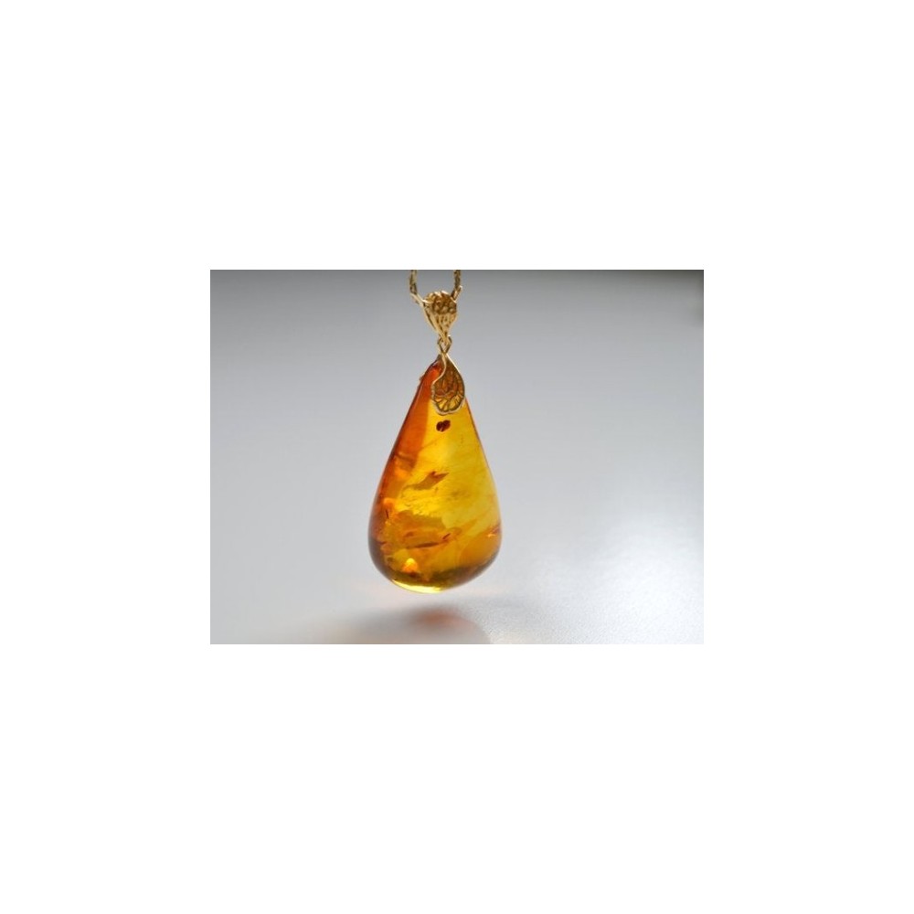Natural Baltic Amber Pendant, Gold-plated 925 Silver Necklace
