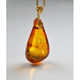 Natural Baltic Amber Pendant, Gold-plated 925 Silver Necklace