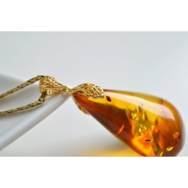 Natural Baltic Amber Pendant, Gold-plated 925 Silver Necklace