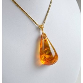 Natural Baltic Amber Pendant, Gold-plated 925 Silver Necklace