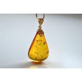 Natural Baltic Amber Pendant, Gold-plated 925 Silver Necklace, Genuine Amber Necklace, 10 g