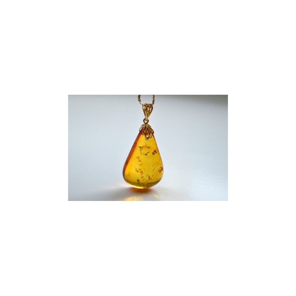 Natural Baltic Amber Pendant, Gold-plated 925 Silver Necklace, Genuine Amber Necklace, 10 g