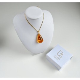 Natural Baltic Amber Pendant, Gold-plated 925 Silver Necklace, Genuine Amber Necklace, 10 g