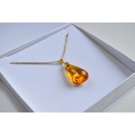 Natural Baltic Amber Pendant, Gold-plated 925 Silver Necklace, Genuine Amber Necklace, 10 g