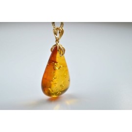 Natural Baltic Amber Pendant, Gold-plated 925 Silver Necklace, Genuine Amber Necklace, 10 g