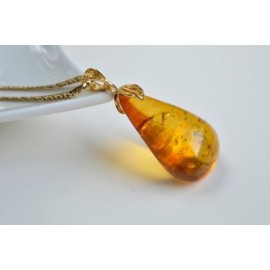 Natural Baltic Amber Pendant, Gold-plated 925 Silver Necklace, Genuine Amber Necklace, 10 g