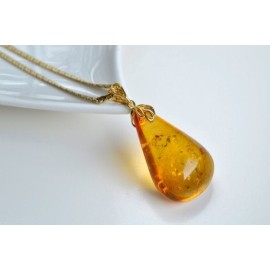 Natural Baltic Amber Pendant, Gold-plated 925 Silver Necklace, Genuine Amber Necklace, 10 g