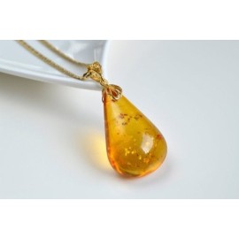 Natural Baltic Amber Pendant, Gold-plated 925 Silver Necklace, Genuine Amber Necklace, 10 g