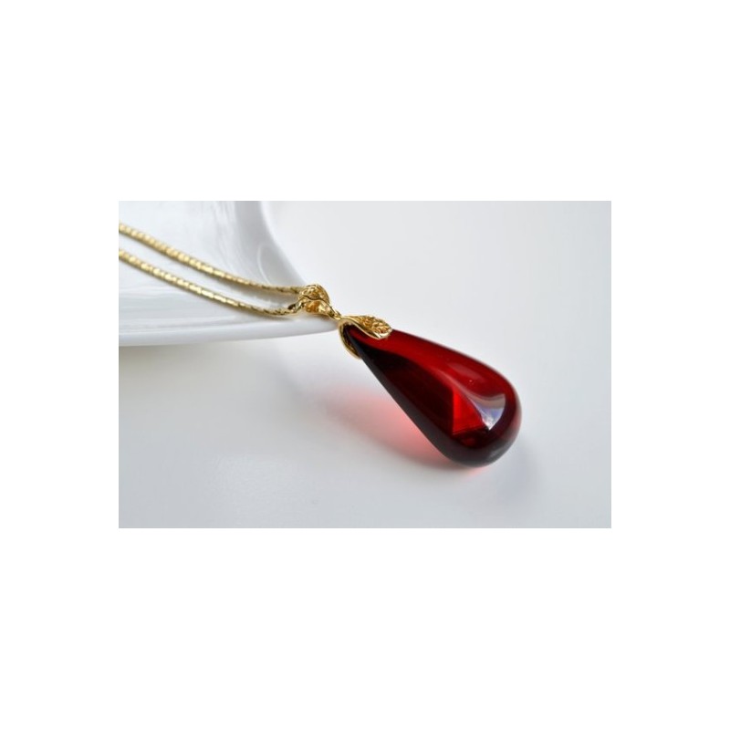 Royal Red Ruby Amber Pendant, Gold- plated 925 Silver, Jewelry, Exclusive Amber Pendant, 11g