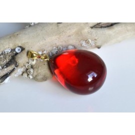 Royal Red Ruby Amber Pendant, Gold- plated 925 Silver, Jewelry, 8 g
