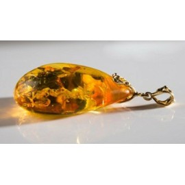 Unique Gold Color Natural Baltic Amber Pendant Goldplated Silver 20 grams