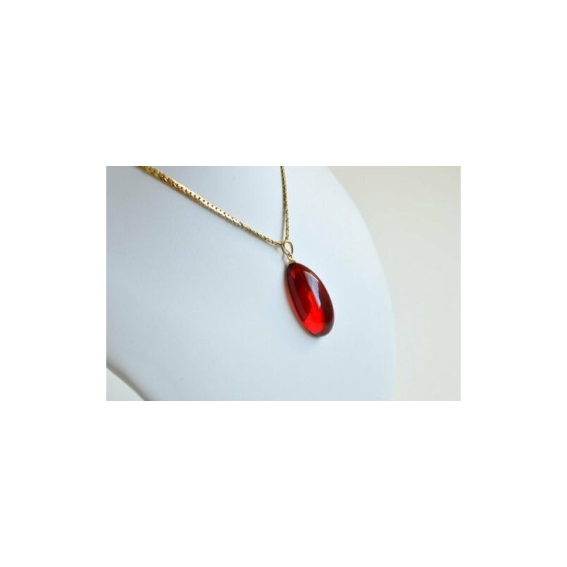 Royal Red Ruby Amber Pendant, Gold Jewelry, Exclusive Amber Pendant, Drop Shape, 5 g