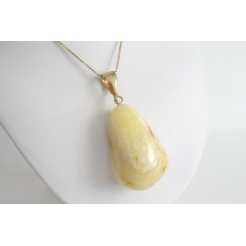 Natural Baltic Amber Pendant Big Solitary Stone Egg yolk and White Color 29g