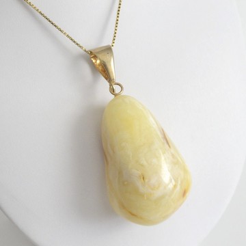 Natural Baltic Amber Pendant Big Solitary Stone Egg yolk and White Color 29g
