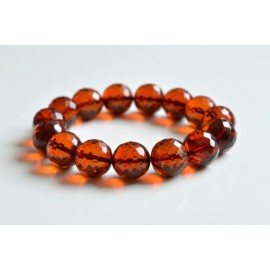 Faceted Cognac Color Genuine Baltic Amber Wristbracelet 13.5 mm 22 grams