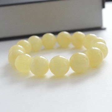 Pure Baltic Amber Bracelet 14mm 22g milky white color round beads handmade perfect gift