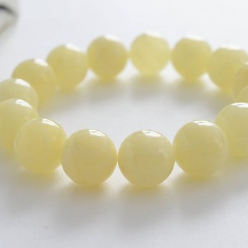 Pure Baltic Amber Bracelet 14mm 22g milky white color round beads handmade perfect gift