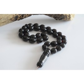 Baltic Amber Moslem Prayer Beads Olives Shape Red Cherry Color Chaplet 31.9grams