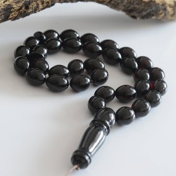 Baltic Amber Moslem Prayer Beads Olives Shape Red Cherry Color Chaplet 31.9grams
