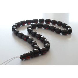 Barreled Baltic Amber Prayer Beads Islamic Rosary in Red Cherry Amber Color 62g